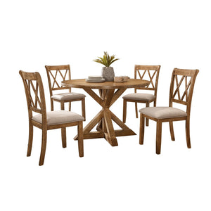 English Elm Windvale Round Farmhouse Dining Set Seats Four with Chenille Chairs Cottage Oak Finish T2574S00011