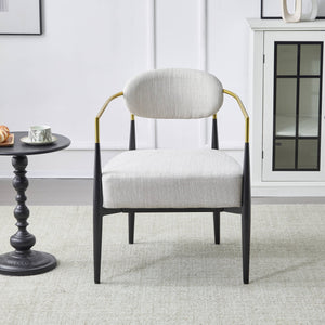 English Elm Christopher Knight Home® - Mid-Century Upholstered Accent Armchair with Pocket Spring Seat, Tapered Iron Legs, Stylish Comfort Beige,Black,Gold 26.38 L x 25.2 W x 12.6 H N776P224504I