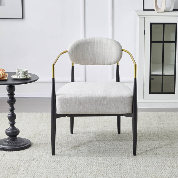 English Elm Christopher Knight Home® - Mid-Century Upholstered Accent Armchair with Pocket Spring Seat, Tapered Iron Legs, Stylish Comfort Beige,Black,Gold 26.38 L x 25.2 W x 12.6 H N776P224504I