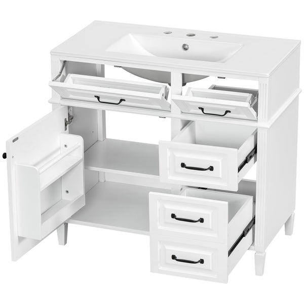 English Elm 36-Inch Modern Bathroom Vanity With Ceramic Sink, Durable Wood Frame, Adjustable Storage & Sleek Design N725P350849K