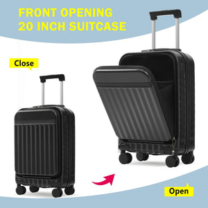 English Elm Front Access Hardside 3 Piece Travel Set with Usb Port Spinner Wheels and Tsa Lock Black N732P326130B