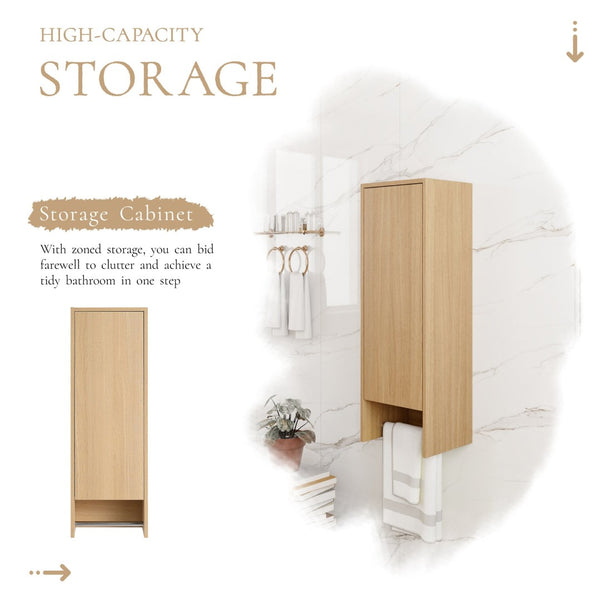 English Elm 12 Inch Wall Mounted Oak Storage Cabinet Soft Close Door for Bathroom or Study W1972P457945