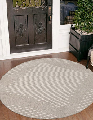 Unique Loom Outdoor Modern Tambor Machine Made Lines Rug Gray, Ivory 13' 0" x 13' 0"
