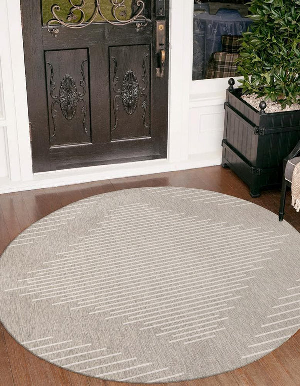 Unique Loom Outdoor Modern Tambor Machine Made Lines Rug Gray, Ivory 13' 0" x 13' 0"