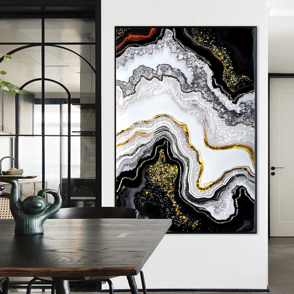 English Elm Luxury Crystal and Pearl Hand-Painted Oil Painting Canvas Mural for Hallway Entrance Modern Decor Black+Grey W3374P322234