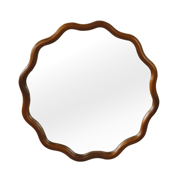 English Elm Black Walnut Solid Wood Wavy Round Mirror Sculptural Bohemian Wall Accent 30 Inch W2203P455238