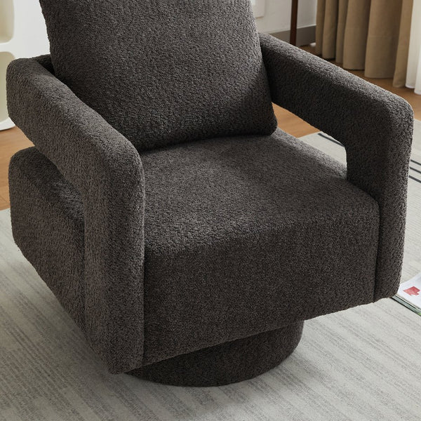 English Elm 29.13" Swivel Accent Chair — Modern Bouclé Rotating Lounge Chair with Removable Cushion, Solid Wood Frame, Cozy Design Charcoal W1852P211992