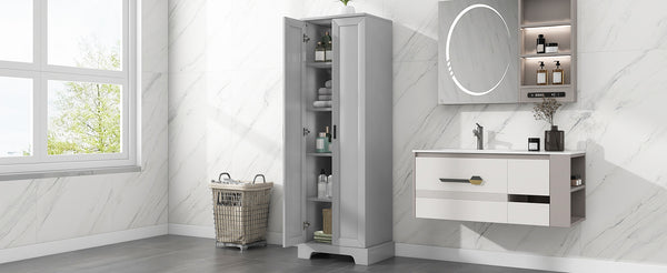 English Elm Storage Cabinet Modern Two-Door MDF Organizer with Adjustable Shelf, Anti-Tip Hardware, Durable Design Grey N725P331419E