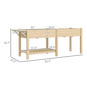 English Elm Elevated Fir Wood Raised Planter with Foldable Side Table and Bottom Storage Shelf T3971P423012