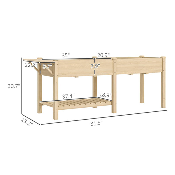 English Elm Elevated Fir Wood Raised Planter with Foldable Side Table and Bottom Storage Shelf T3971P423012