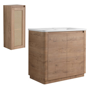 English Elm 36'' Freestanding Bathroom Vanity With Glossy Ceramic Sink & Soft-Close Doors For Stylish Storage W999S00402