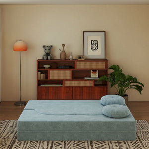 English Elm Folding Foam Futon Sofa Sleeper Twin Size Floor Lounger for Guest or Studio Use Light Blue W2353P388489