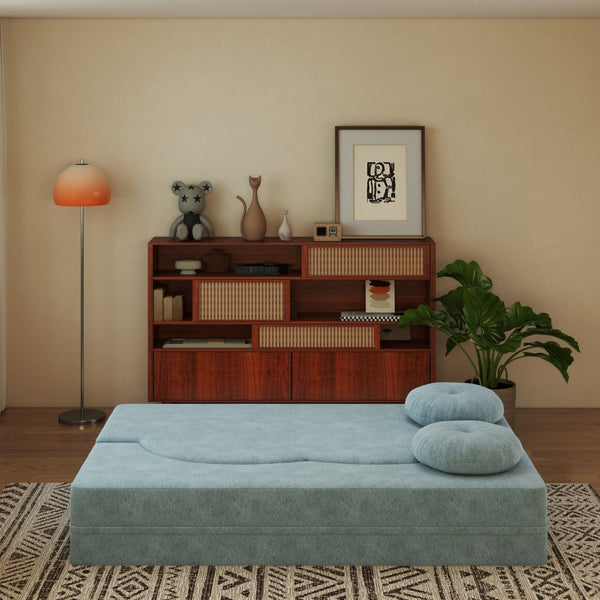 English Elm Folding Foam Futon Sofa Sleeper Twin Size Floor Lounger for Guest or Studio Use Light Blue W2353P388489