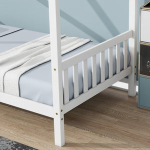 English Elm Twin House Shaped Kids Bed Solid Rubberwood Platform Frame with Storybook Silhouette W504P363904