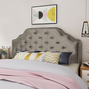 English Elm Tufted Queen Headboard with Nailhead Trim Solid Wood Frame and Adjustable Metal Legs Grey 57877.00NVLTGRY