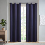 SunSmart Taren Modern/Contemporary Solid Blackout Triple Weave Grommet Top Curtain Panel Pair SS40-0157 Navy