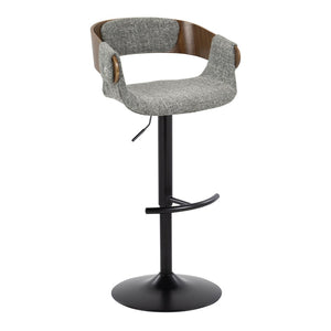 English Elm Elisa Mid-century Swivel Barstools Set of 2 with Grey Woven Fabric and Walnut Footrest B202S00825