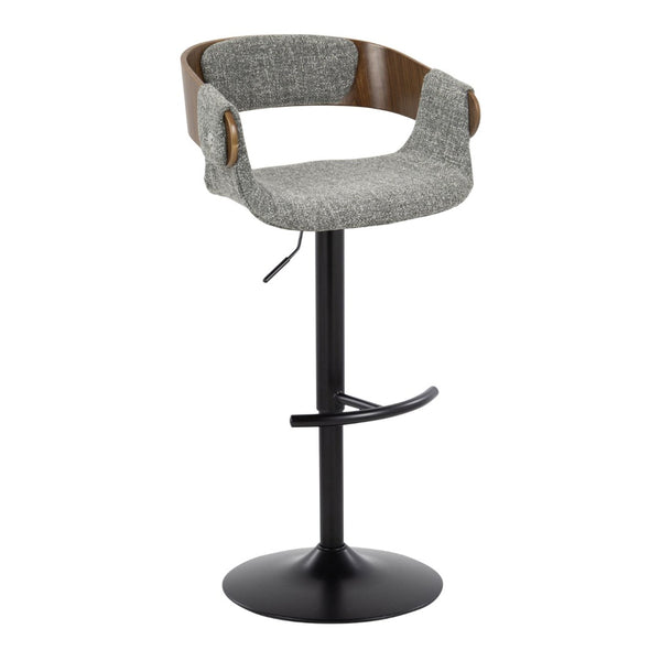 English Elm Elisa Mid-century Swivel Barstools Set of 2 with Grey Woven Fabric and Walnut Footrest B202S00825