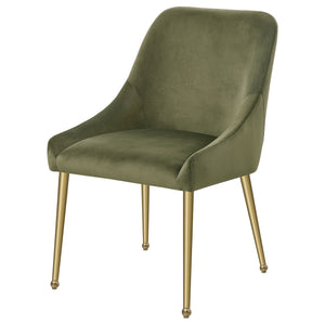 English Elm Lichton Velvet Upholstered Dining Side Chair Set of 2 with Foam Padding, Brass Legs & Back Handle Olive B062P299933