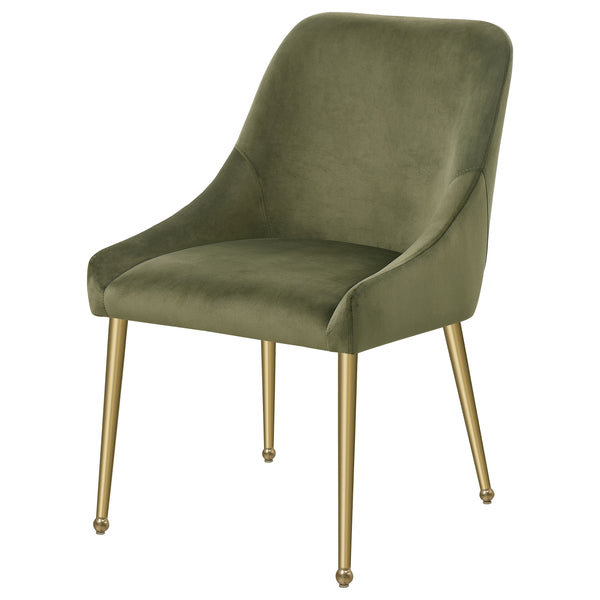 English Elm Lichton Velvet Upholstered Dining Side Chair Set of 2 with Foam Padding, Brass Legs & Back Handle Olive B062P299933
