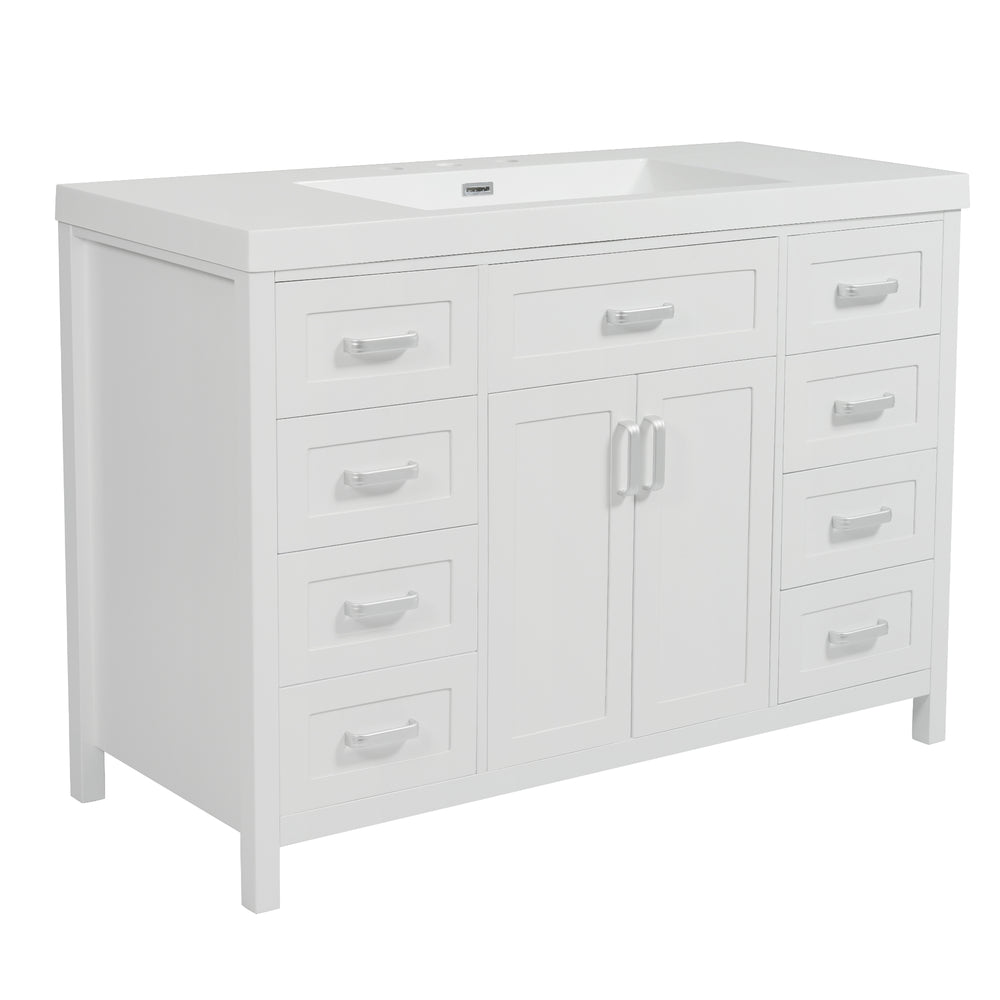 English Elm Christopher Knight Home® - 48" Bathroom Vanity with Sink Combo | 2 Doors 8 Soft-Close Drawers, Resin Top, Pine Legs White N759S337621K