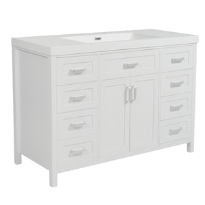 English Elm Christopher Knight Home® - 48" Bathroom Vanity with Sink Combo | 2 Doors 8 Soft-Close Drawers, Resin Top, Pine Legs White N759S337621K