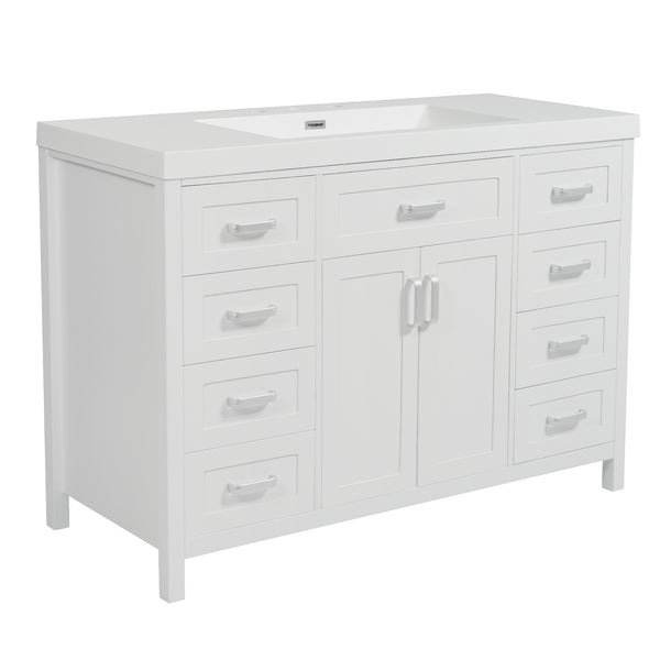 English Elm Christopher Knight Home® - 48" Bathroom Vanity with Sink Combo | 2 Doors 8 Soft-Close Drawers, Resin Top, Pine Legs White N759S337621K