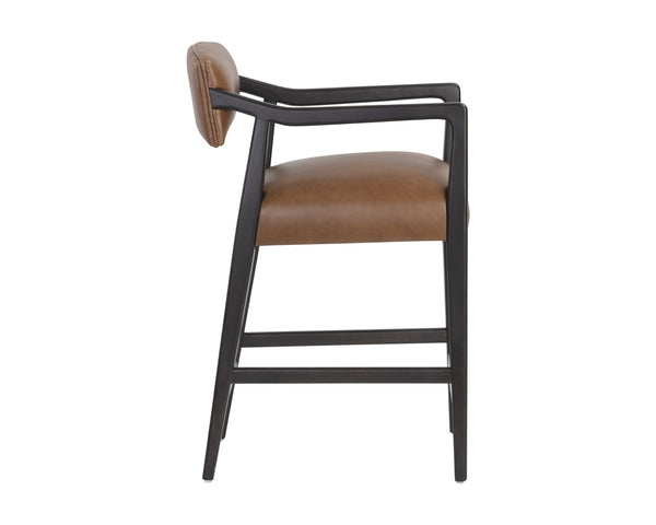 Sunpan Keagan Bar Stool - Mid-Century Design with Dark Brown Oak Frame and Artisan Leather Craftsmanship Shalimar Tobacco Leather