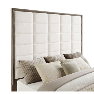 English Elm Prescott Eastern King Bed Cream Grid Tufted Headboard Taupe Oak Wood Frame B062S01485
