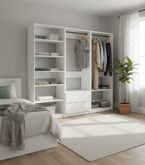 English Elm Prosper White Freestanding Walk-In Wood Closet System — Modular Oak Finish, Durable Melamine, Easy Assembly B040S00146