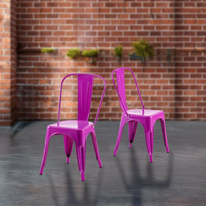 English Elm Set Of 2 High Gloss Purple Metal Dining Chairs - Stackable, Lightweight, Easy-Clean, Modern Design B347P383107-GIGA