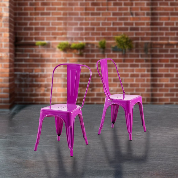 English Elm Set Of 2 High Gloss Purple Metal Dining Chairs - Stackable, Lightweight, Easy-Clean, Modern Design B347P383107-GIGA