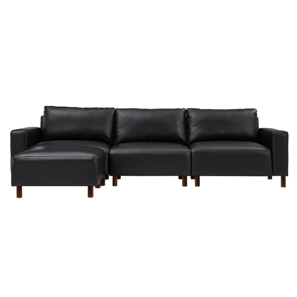 English Elm Modern Pu Leather L-shaped Sectional with Convertible Ottoman Chaise for Living Rooms Black W1097S00261