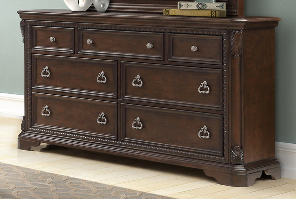 English Elm Mahogany Solid Wood 7-Drawer Dresser with Ash Veneer, Custom Hardware, Rich Finish for Bedroom Storage Mahogany 73 L x 22 W x 40.5 H B2699P230439