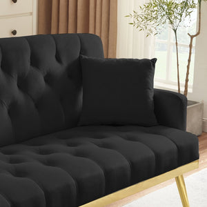 English Elm Black Tufted Velvet Compact Sofa with Glamorous Gold Legs for Stylish Living Spaces W3985P426914