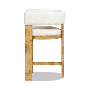 English Elm Jennifer Taylor Home - Vavona Burl Counter Height Bar Stool 26.5" – Polar Off-White Sherpa Upholstered Barrel Back, Chic B2719P286839