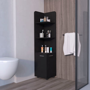 English Elm Sunriver White Corner Cabinet with 3-Tier Open Shelves and Two-Door Storage, Metal Handles, Space-Saving Design B128P203049