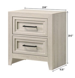 English Elm 1pc Modern 2-Drawer Nightstand with Wood-Pattern Fronts and Round Knobs, Sleek Gunmetal Finish Off White 27 L x 19 W x 29.4 H B2741P346371