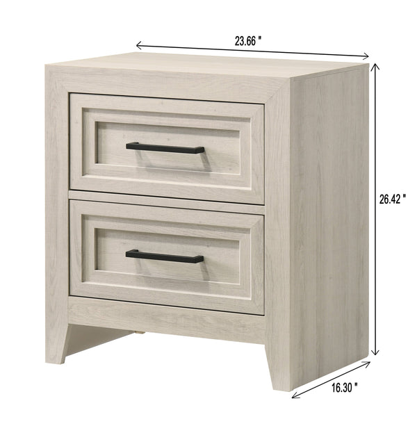 English Elm 1pc Modern 2-Drawer Nightstand with Wood-Pattern Fronts and Round Knobs, Sleek Gunmetal Finish Off White 27 L x 19 W x 29.4 H B2741P346371
