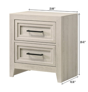 English Elm 3pc King Panel Bed Set Recessed Wood Frame Two Nightstands Antique White Bedroom B2741S00942
