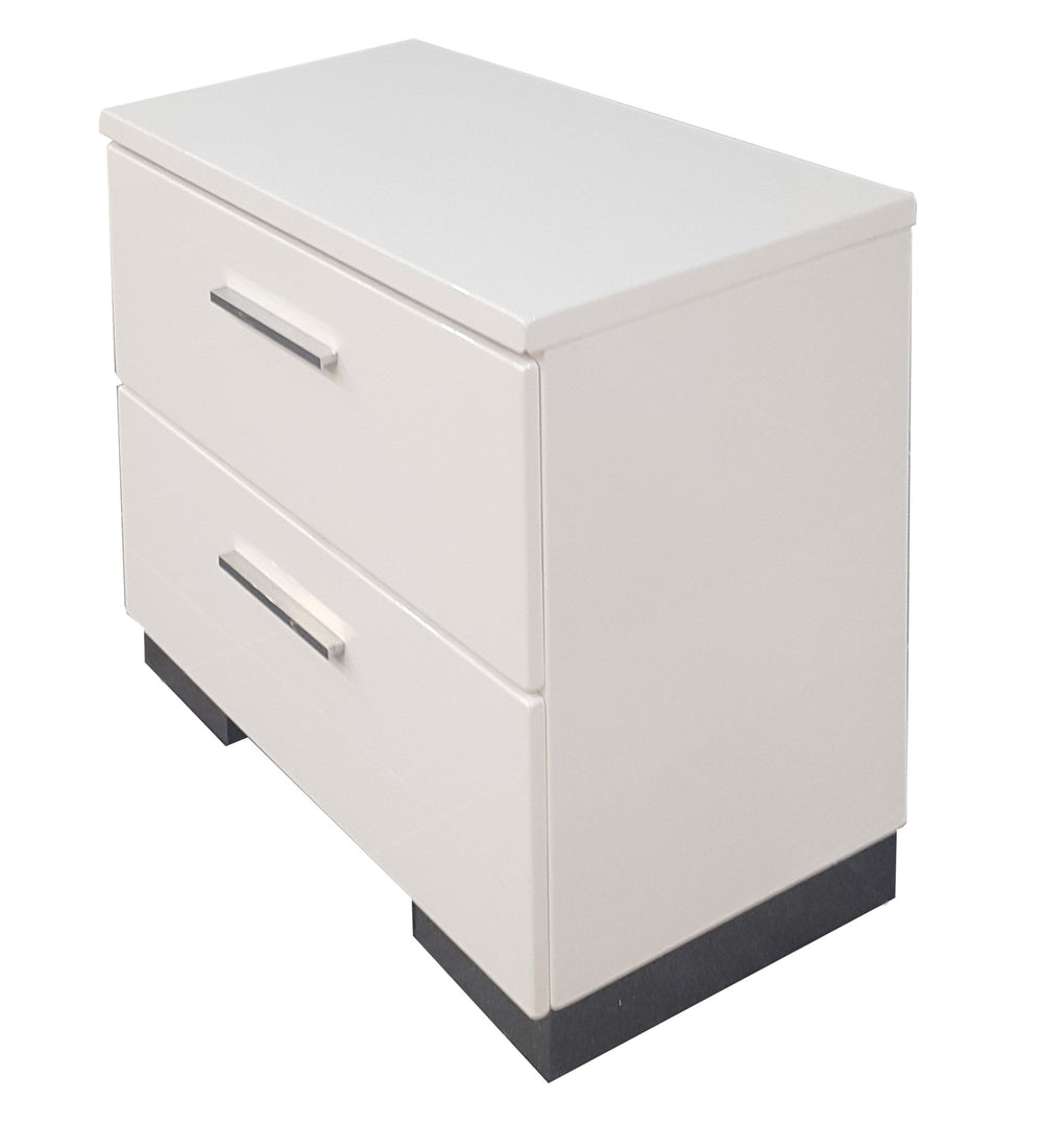 English Elm Lorimar High-Gloss White Nightstand with Chrome Legs, 2 Soft-Close Drawers & Aluminum Handle - Modern Bedroom B2726P257377