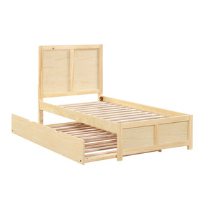 English Elm Contemporary Natural Pine Twin Bed Tall Headboard Slat Support Farmhouse Bedroom Frame B011S02459
