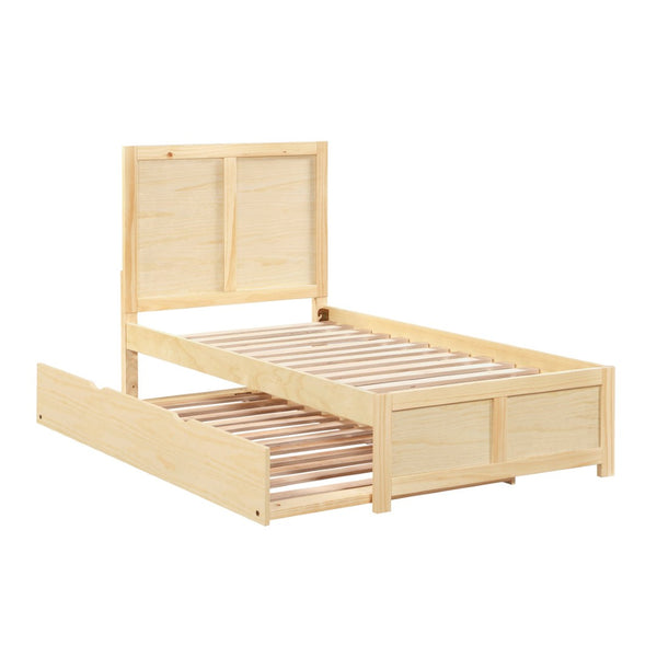 English Elm Contemporary Natural Pine Twin Bed Tall Headboard Slat Support Farmhouse Bedroom Frame B011S02459