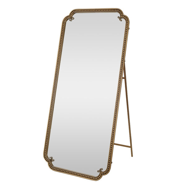 English Elm Full Length Cast Iron Floor Mirror Arched Beaded Frame Antique Gold Bedroom Accent W3040P455740