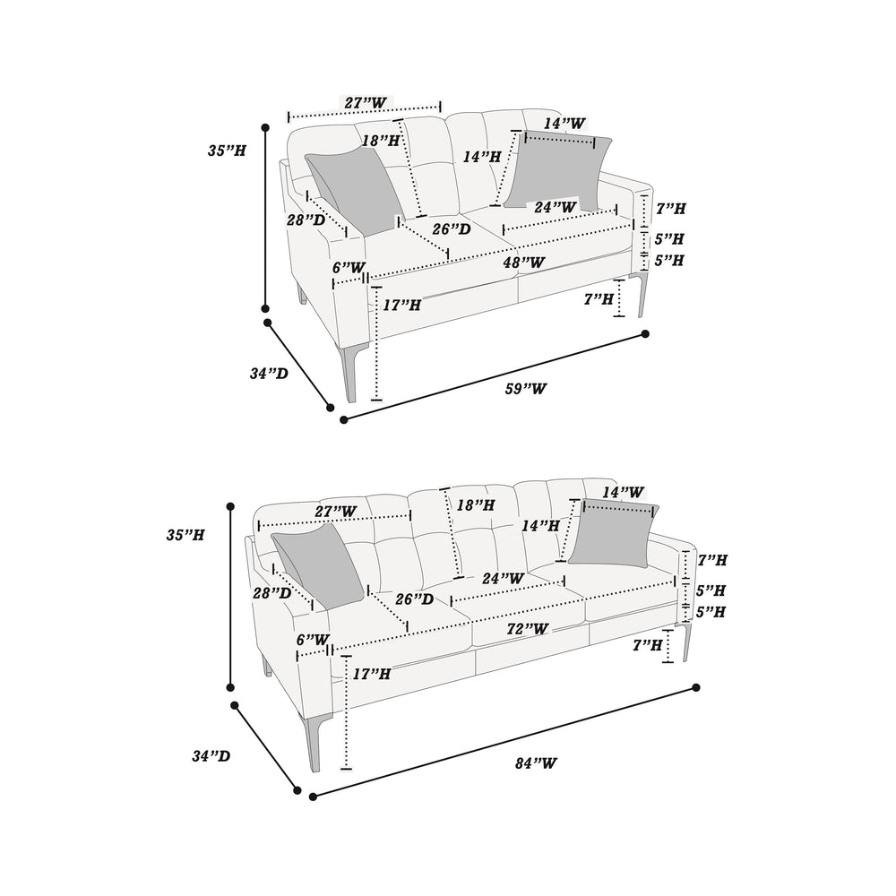 English Elm Eye-Catching 2pc Sofa Loveseat Set Light Brown Velvet with Tufted Cushions, Gold Legs & Geometric Pillows B011S01304