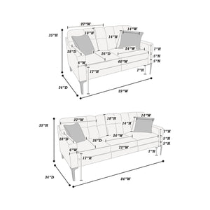 English Elm Eye-Catching 2pc Sofa Loveseat Set Light Brown Velvet with Tufted Cushions, Gold Legs & Geometric Pillows B011S01304