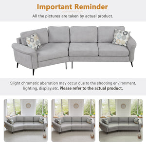 English Elm 111" Upholstered 3-Seater Sofa with Curved Ergonomic Arms, Metal Legs & Removable Patterned Pillows Gray N719S001800E