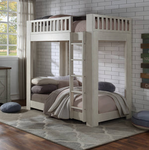 English Elm Cedro Twin/Twin Bunk Bed in Weathered White Finish with 14+14 Slats, Fixed Ladder, 660lb Capacity B2726S00504