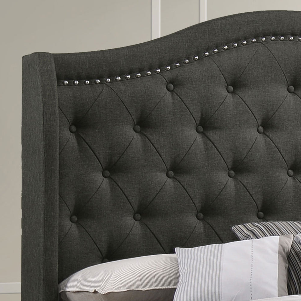 English Elm Maassluis Upholstered Eastern King Bed with Curved Button-Tufted Headboard and Nailhead Trim Delight Grey B062P346523