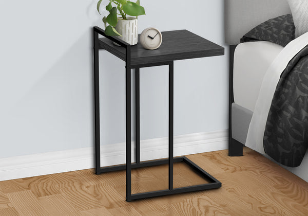English Elm Accent Table - Sleek C-Shaped Design, Portable Grey Laminate Top With Black Metal Base For Modern Living B2710P219373